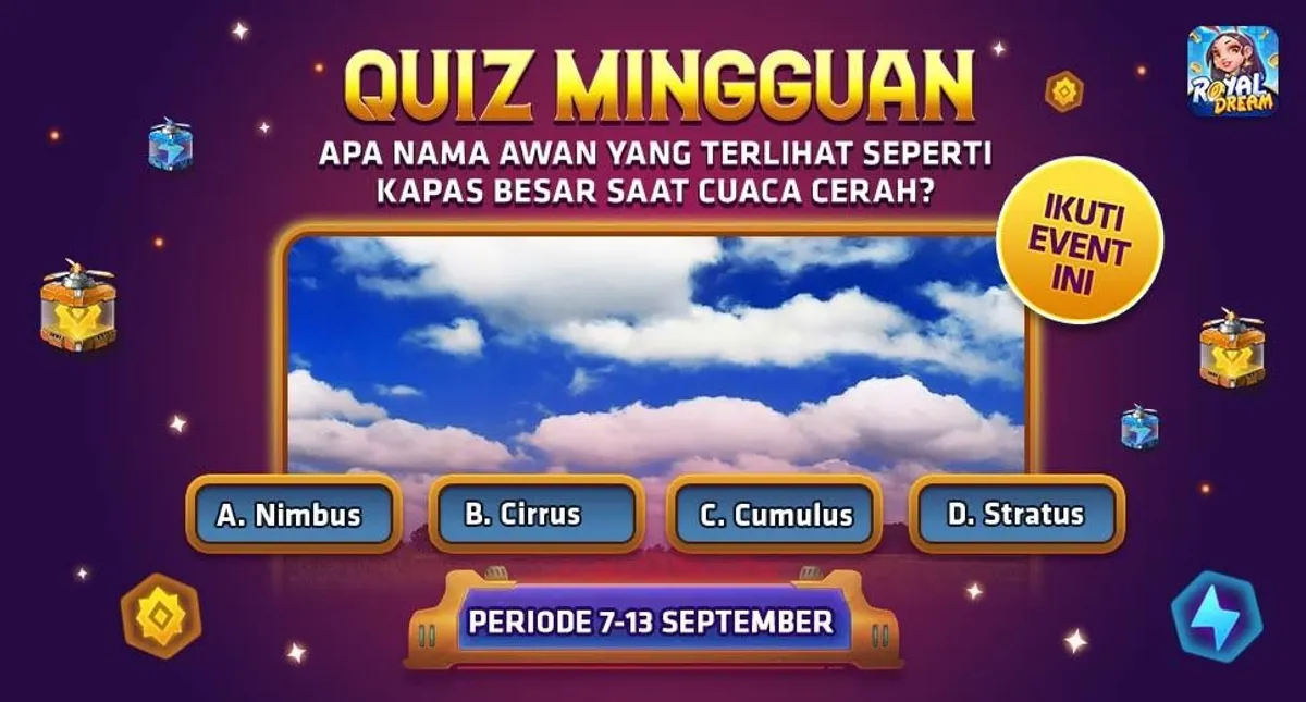 Kuis Mingguan 7–13 September 2026: Awan Kapas Itu Namanya Apa?